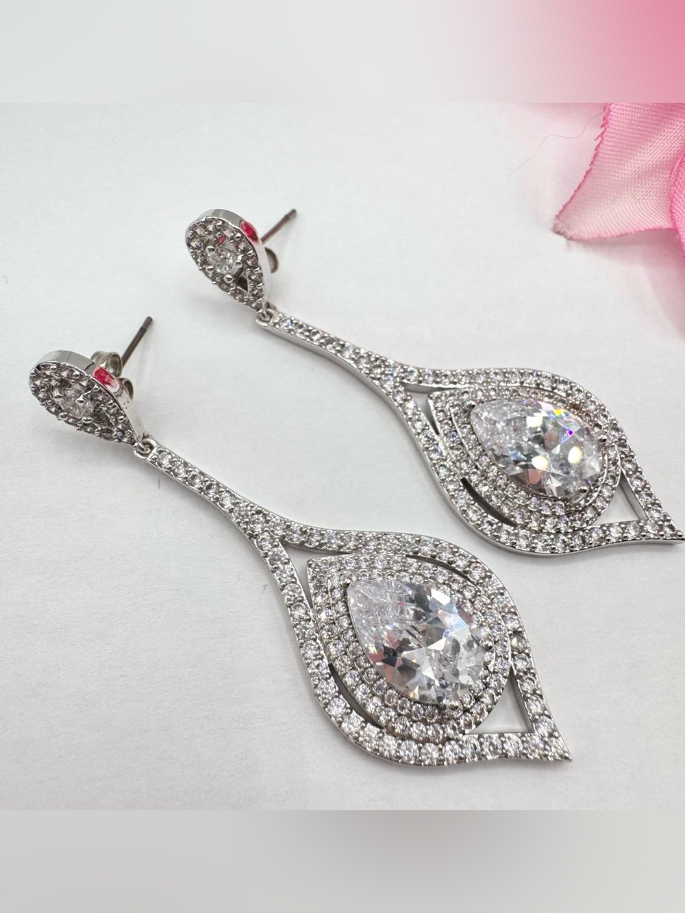 Statement Pear CZ Drop Earrings Big Brilliant Sparkling Formal Bridal Icy Blingy